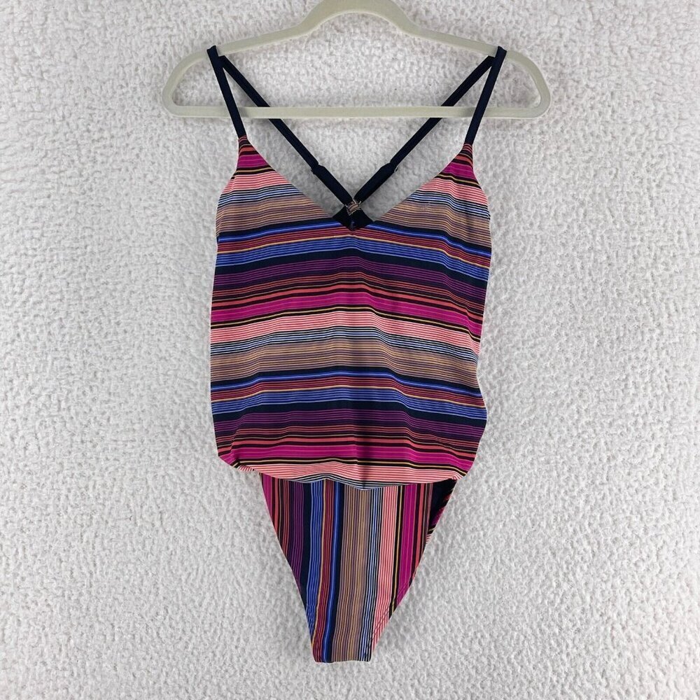 Athleta Capri Stripe Blousy One Piece Swim Bathing Suit Womans Pink Size 36‎ B/C